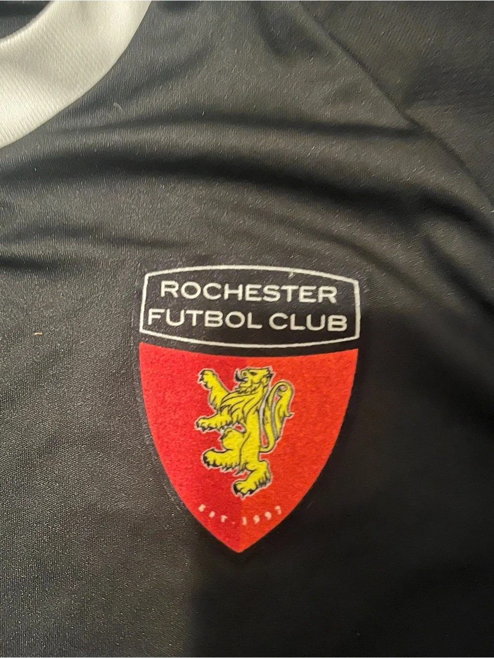 adidas Men’s Black Rochester United Soccer Jersey with White Trim and Red Crest